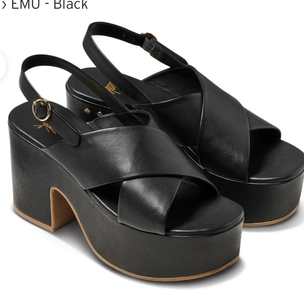 Beek emu Black Platform Shoes with Chunky Heel - Picture 2 of 4